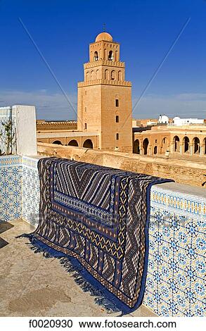 Stock Image - Tunisia, Kairouan, Mosque of Sidi Okaba, view from a voisine terrace. Fotosearch