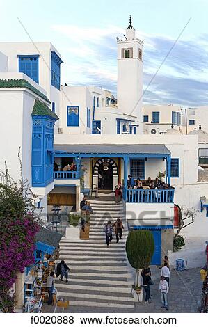 Stock Photo - Tunisia, Sidi Bou Said, cafe des Nattes. Fotosearch
