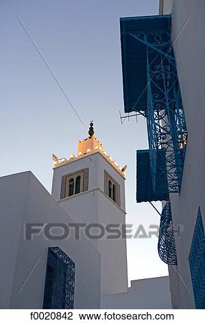 Stock Image - Tunisia, Sidi Bou Said, lane. Fotosearch