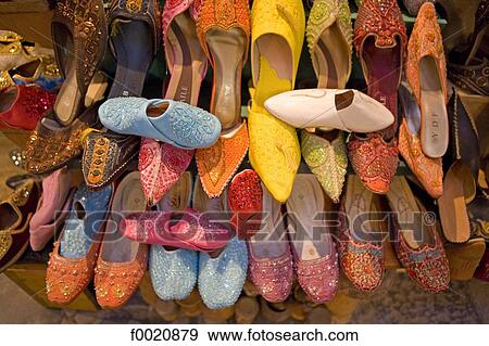 Stock Photo - Tunisia, Tunis, souk, multicoloured Turkish slippers. Fotosearch