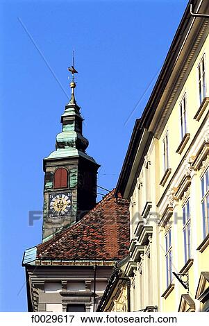 Slovenia, Lubiana, belfry View Large Photo Image Stock Photo - Slovenia, Lubiana, belfry. Fotosearch