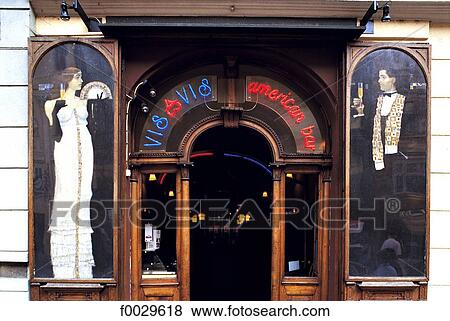 Slovenia, Lubiana, entrance of a bar View Large Photo Image Stock Photo - Slovenia, Lubiana, entrance of a bar. Fotosearch