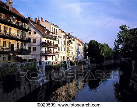 Stock Photo - Slovenia, Lubiana, Ljubljanica quays. Fotosearch