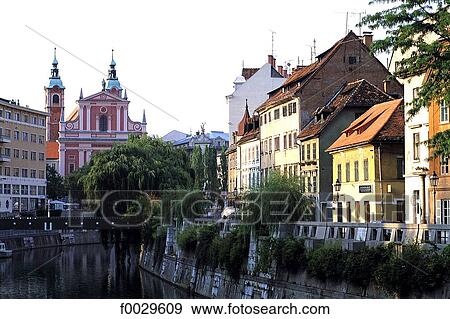 Stock Photo - Slovenia, Lubiana, Ljubljanica quays. Fotosearch