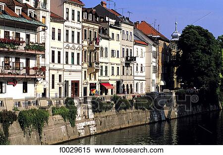Slovenia, Lubiana, Ljubljanica River quays View Large Photo Image Stock Photography - Slovenia, Lubiana, Ljubljanica River quays. Fotosearch