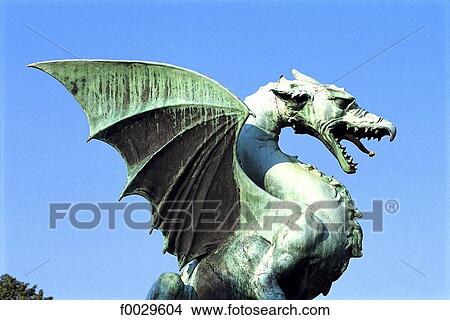 Picture - Slovenia, Lubiana, the flying lizards bridge, detail. Fotosearch