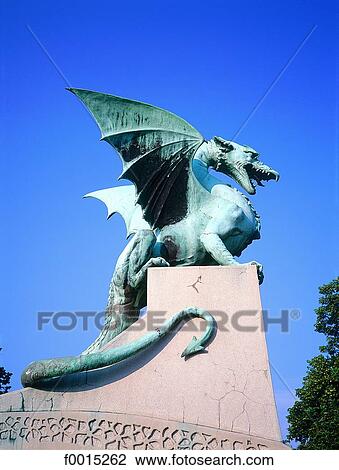 Stock Image - Slovenia, Lubiana, the flying lizards bridge, detail. Fotosearch