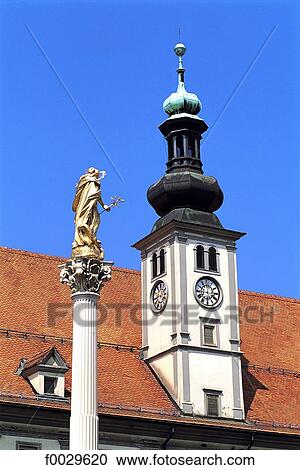 Stock Image - Slovenia, Maribor, baroque monument by the city hall, architectural detail. Fotosearch