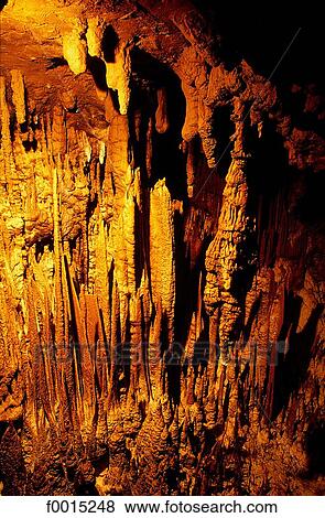 Stock Photo - Slovenia, Skocjan, caves, floodlit stalagtites. Fotosearch