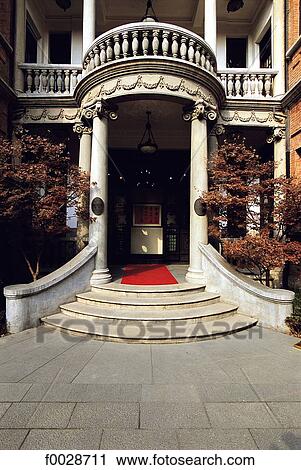 Stock Image - China, Shanghai, district of the former French legation, building porch. Fotosearch