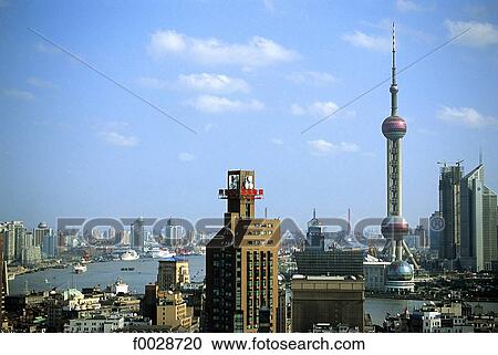 China, Shanghai, Pudong, TV Tower and Huangpu River View Large Photo Image Stock Image - China, Shanghai, Pudong, TV Tower and Huangpu River. Fotosearch