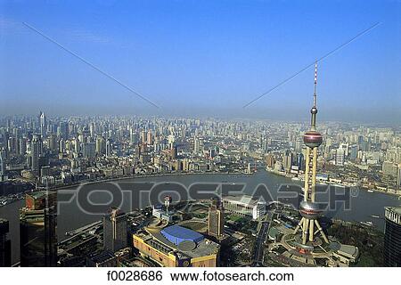 China, Shanghai, Pudong, TV Tower and Huangpu River View Large Photo Image Stock Photograph - China, Shanghai, Pudong, TV Tower and Huangpu River. Fotosearch