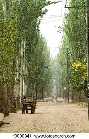 Stock Image - China, Xinjiang, near kashgar, dirt road. Fotosearch