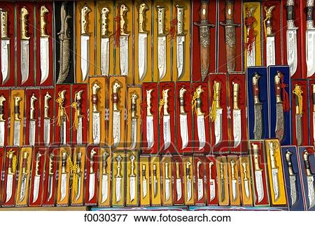 China, Xinjiang, Urumqi, traditional Uyghur knifes View Large Photo Image Stock Photo - China, Xinjiang, Urumqi, traditional Uyghur knifes. Fotosearch