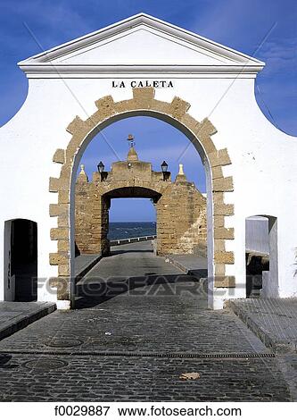 Stock Photo - Spain, Andalusia, Cadix, San Sebastian Fort, entrance of la Caleta. Fotosearch