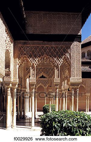 Stock Photograph - Spain, Andalusia, Granada, the Alhambra, court of the lions. Fotosearch