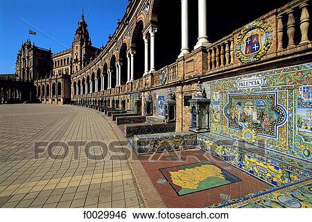 Spain, Andalusia, Seville, plaza de Espana View Large Photo Image Stock Photograph - Spain, Andalusia, Seville, plaza de Espana. Fotosearch