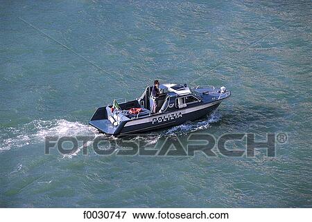 Italie, Venise, bateau de police View Large Photo Image Stock Photo - Italie, Venise, bateau de police. Fotosearch