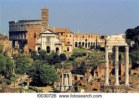 Stock Photograph - Italie, Rome, le Forum et le Colisée au fond. Fotosearch