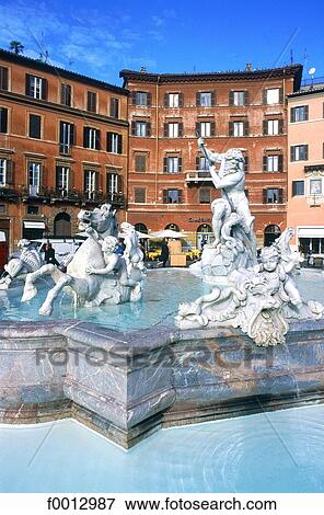Stock Photo - Italie, Rome, Piazza Navona, fontaine de Neptune. Fotosearch