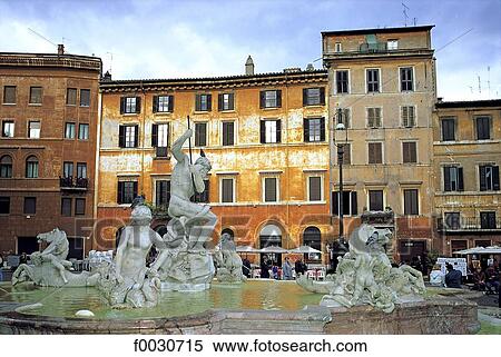 Stock Photography - Italie, Rome, Piazza Navona, fontaine de Neptune et façades. Fotosearch