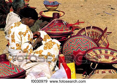 Stock Photo - Ethiopia, Bahar Dar, market, local handicrafts on sale. Fotosearch