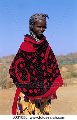 Stock Image - Ethiopia, region of Harar, portrait of an Oromo woman. Fotosearch