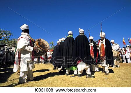 Stock Photo - Ethiopia, Wollo region, Lalibela, epiphany celebration "Timkat", ritual music and dance. Fotosearch