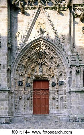 Picture - France, Brittany, Quimper, cathedral gate. Fotosearch