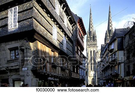 France, Brittany, Quimper, old city, medieval half-timbered houses and cathedral View Large Photo Image Stock Image - France, Brittany, Quimper, old city, medieval half-timbered houses and cathedral. Fotosearch