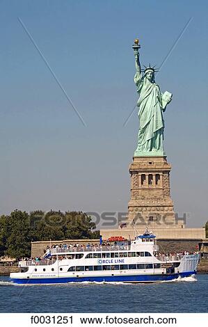 United States, New York, cruise around Manhattan island, Liberty statue and boat for tourist ride View Large Photo Image Stock Image - United States, New York, cruise around Manhattan island, Liberty statue and boat for tourist ride. Fotosearch