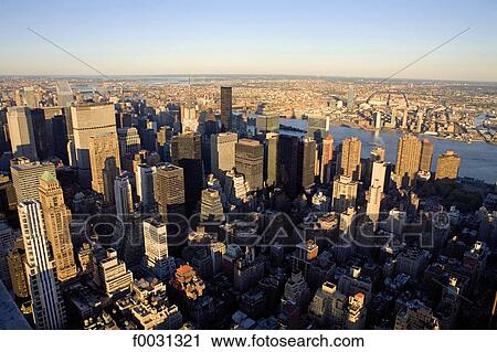 Stock Image - United States, New York, Manhattan, general view from the top of the Empire Stats Building. Fotosearch