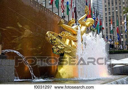 United States, New York, Manhattan, Rockefeller Center, statue and fountain View Large Photo Image Stock Photo - United States, New York, Manhattan, Rockefeller Center, statue and fountain. Fotosearch