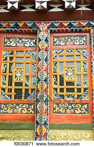 China, Sichuan, near Danba, Tibetan traditional dwelling, colored window View Large Photo Image Stock Image - China, Sichuan, near Danba, Tibetan traditional dwelling, colored window. Fotosearch