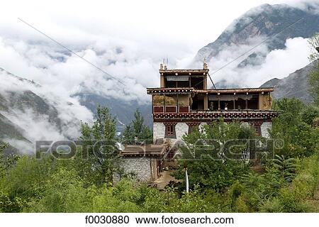 China, Sichuan, near Danba, Tibetan traditional dwelling View Large Photo Image Stock Image - China, Sichuan, near Danba, Tibetan traditional dwelling. Fotosearch
