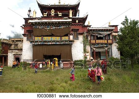 Stock Image - China, Sichuan, near Danba, Tibetan Buddhist temple. Fotosearch