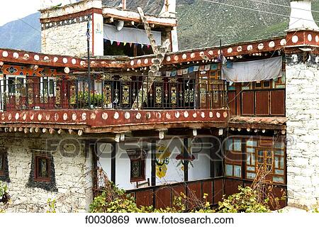 China, Sichuan, near Danba, Tibetan traditional dwelling View Large Photo Image Stock Photo - China, Sichuan, near Danba, Tibetan traditional dwelling. Fotosearch
