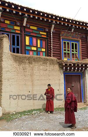 China, Sichuan, near Rongpatsa, Tibetan monastery, monks by their dwelling View Large Photo Image Stock Image - China, Sichuan, near Rongpatsa, Tibetan monastery, monks by their dwelling. Fotosearch