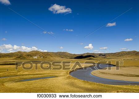 Stock Image - China, Sichuan, south of Hongyuan, landscape of high plains. Fotosearch