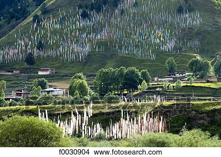 Picture - China, Sichuan, Tibetan prayer flag. Fotosearch