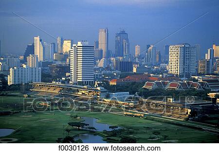 Thailand, Bangkok, overview on the city and golf course at fore View Large Photo Image Stock Photograph - Thailand, Bangkok, overview on the city and golf course at fore. Fotosearch