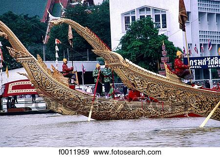 Stock Photo - Thailand, Bangkok, royal boat on Chao Phraya river. Fotosearch