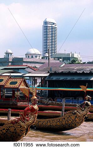 Stock Photography - Thailand, Bangkok, royal boats on the Chao Phraya river. Fotosearch