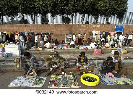India, New Delhi, market between the red fort and the Jama Masjid. View Large Photo Image Stock Photo - India, New Delhi, market between the red fort and the Jama Masjid.. Fotosearch