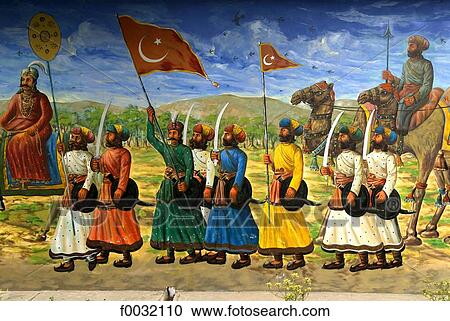 India, New Delhi, painting on a wall of the storming of the town by muslims. View Large Photo Image Stock Image - India, New Delhi, painting on a wall of the storming of the town by muslims.. Fotosearch