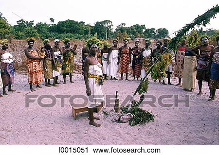 Stock Image - Gabon, N'djembe ceremony. Fotosearch