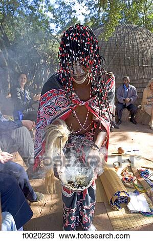 Stock Photo - South Africa, Zululand, healer dressed in traditional costume. Fotosearch