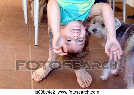 Boy being held upside down, dog looking on View Large Photo Image Stock Image - Boy being held upside down, dog looking on. Fotosearch