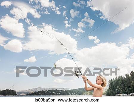 Boy fishing, Lake Arrowhead, California, USA View Large Photo Image Picture - Boy fishing, Lake Arrowhead, California, USA. Fotosearch