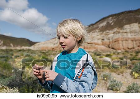 Boy holding spine of cactus, Red Rock Canyon, Cantil, California, United States View Large Photo Image Stock Image - Boy holding spine of cactus, Red Rock Canyon, Cantil, California, United States. Fotosearch